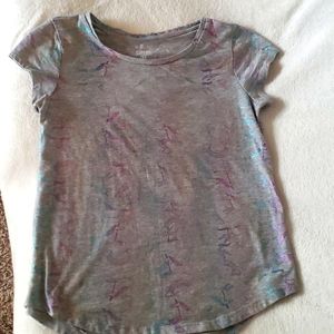 Short sleeve child's shirt by SO, size 16, gray,multicolored iridescent unicorns